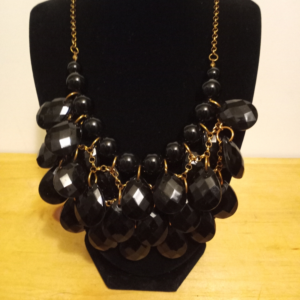 Black and Gold Jeweled Statement Necklace